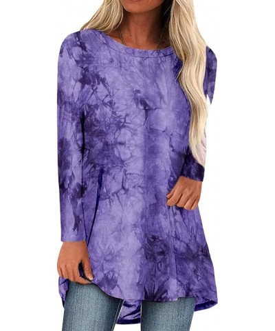 Womens Long Tunics or Tops to Wear with Leggings Short/Long Sleeve Blouses Shirts Z-o Neck Purple Tiedye $13.20 Tops