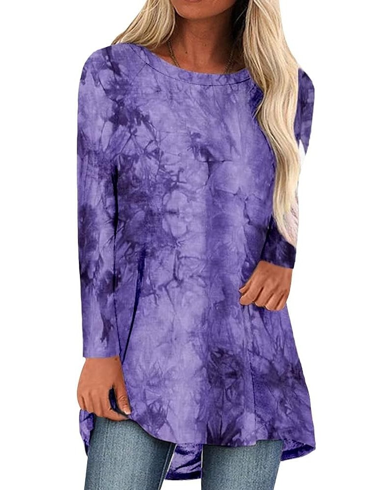 Womens Long Tunics or Tops to Wear with Leggings Short/Long Sleeve Blouses Shirts Z-o Neck Purple Tiedye $13.20 Tops