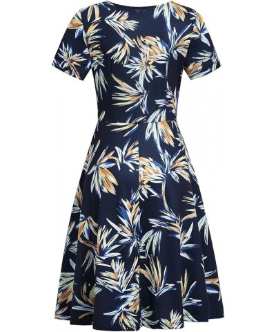 Women's Elegant Criss-Cross V Neck Vintage Short Sleeve Work Casual Fit and Flare Tea Dress with Pockets 980 Blue Floral $21....