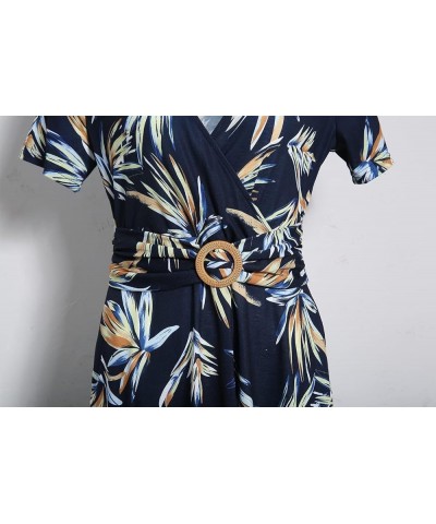 Women's Elegant Criss-Cross V Neck Vintage Short Sleeve Work Casual Fit and Flare Tea Dress with Pockets 980 Blue Floral $21....