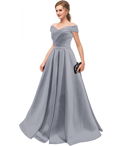 Women's Prom Dresses Long with Pockets A Line Formal Evening Ball Gowns Off The Shoulder Satin Military Party Dress 2023 Silv...