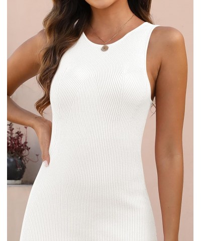 Women's 2024 Spring Summer Sleeveless Ribbed Knit Midi Sweater Dress Casual Crewneck Elegant Tank Bodycon Dresses White $23.4...