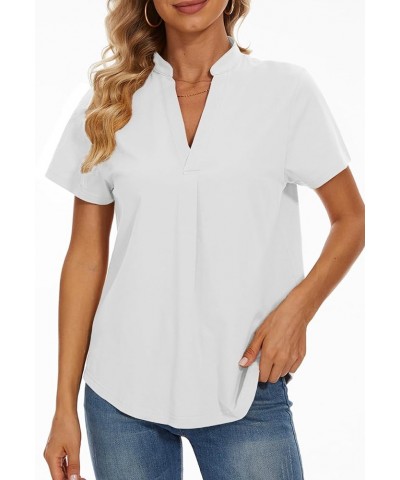 Women's Summer Short Sleeve T-Shirts V Neck Tops Casual Cotton Work Tops for Women White $13.76 Tops