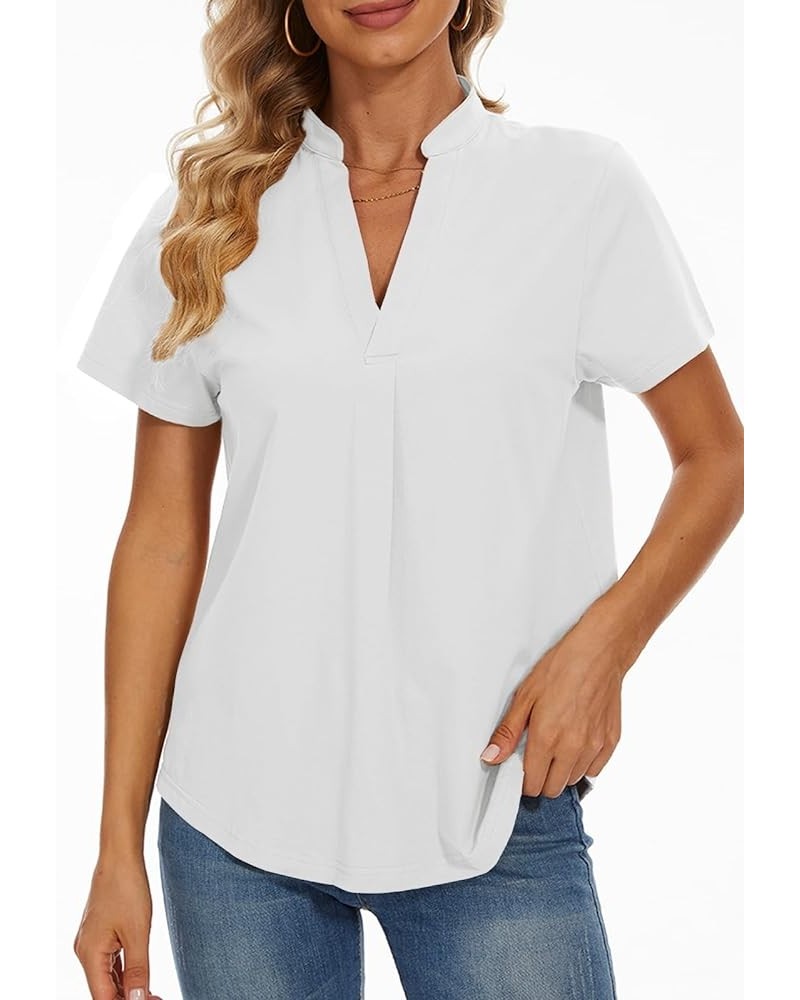 Women's Summer Short Sleeve T-Shirts V Neck Tops Casual Cotton Work Tops for Women White $13.76 Tops