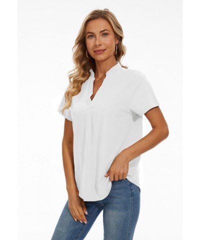 Women's Summer Short Sleeve T-Shirts V Neck Tops Casual Cotton Work Tops for Women White $13.76 Tops