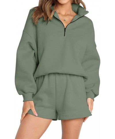 Women's Oversized 2 Piece Lounge Matching Sets Half Zip Sweatshirts Sweatsuit Green $20.39 Sleep & Lounge