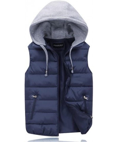 Women's Puffer Vest Zip Up Quilted Padded Winter Sleeveless Hooded Vest Gilet 02 Navy $21.05 Vests