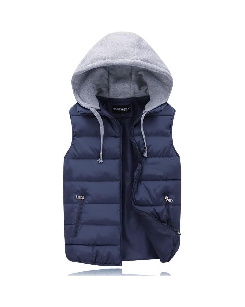 Women's Puffer Vest Zip Up Quilted Padded Winter Sleeveless Hooded Vest Gilet 02 Navy $21.05 Vests