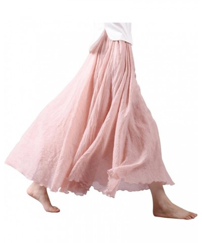 Women Bohemian Cotton Linen Double Layer Elastic Waist Long Maxi Skirt P $13.63 Skirts