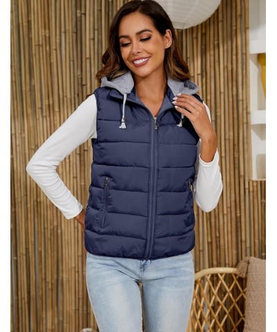 Women's Puffer Vest Zip Up Quilted Padded Winter Sleeveless Hooded Vest Gilet 02 Navy $21.05 Vests