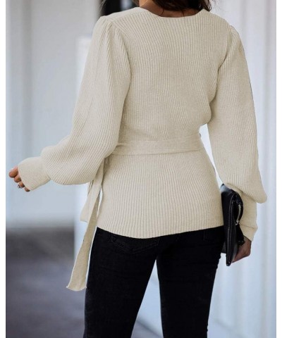 Women Fall Wrap Sexy V Neck Top Long Balloon Sleeve Oversized Pullover Fall Batwing Ribbed Slouchy Tunic Sweater… B-beige $12...