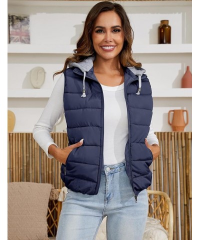 Women's Puffer Vest Zip Up Quilted Padded Winter Sleeveless Hooded Vest Gilet 02 Navy $21.05 Vests