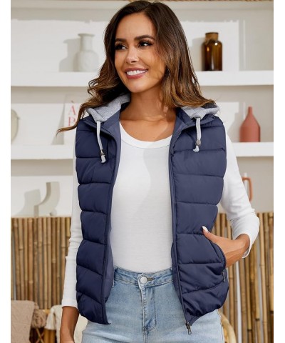 Women's Puffer Vest Zip Up Quilted Padded Winter Sleeveless Hooded Vest Gilet 02 Navy $21.05 Vests