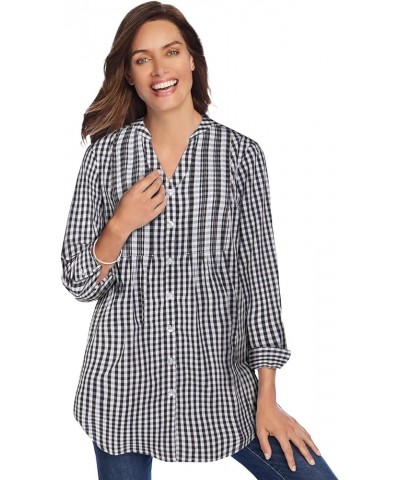 Women's Plus Size Perfect Pintuck Tunic Black Gingham $23.19 Tops