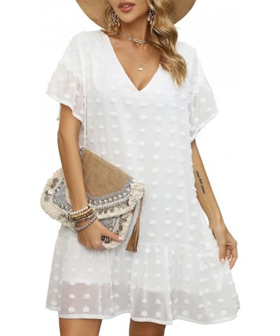 Women Bathing Suit Cover Up Sexy Swiss Dot Dress for Summer Beach Wear White $12.74 Swimsuits