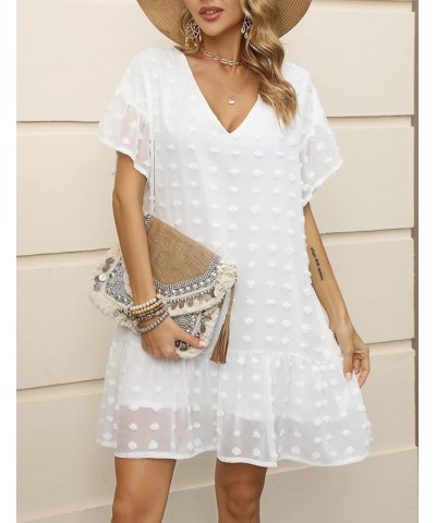 Women Bathing Suit Cover Up Sexy Swiss Dot Dress for Summer Beach Wear White $12.74 Swimsuits