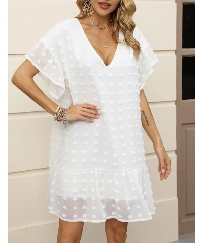 Women Bathing Suit Cover Up Sexy Swiss Dot Dress for Summer Beach Wear White $12.74 Swimsuits