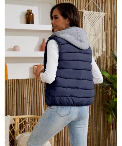 Women's Puffer Vest Zip Up Quilted Padded Winter Sleeveless Hooded Vest Gilet 02 Navy $21.05 Vests