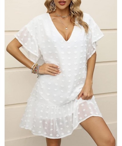 Women Bathing Suit Cover Up Sexy Swiss Dot Dress for Summer Beach Wear White $12.74 Swimsuits