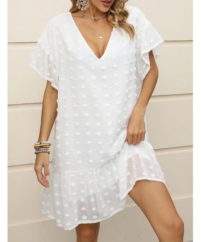 Women Bathing Suit Cover Up Sexy Swiss Dot Dress for Summer Beach Wear White $12.74 Swimsuits