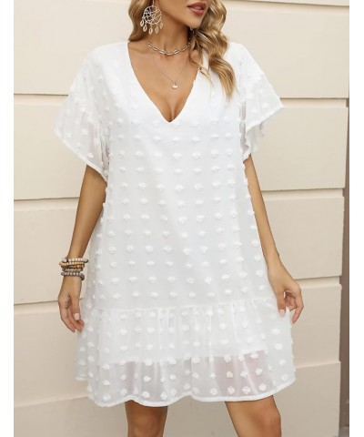 Women Bathing Suit Cover Up Sexy Swiss Dot Dress for Summer Beach Wear White $12.74 Swimsuits