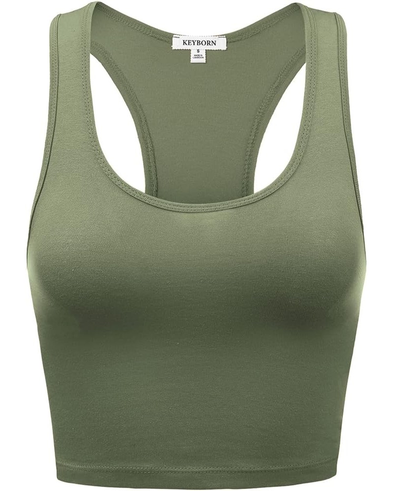 Women's Racerback Caging Workout Crop Cotton Yoga Pajama Tops Light Olive $7.79 Tops