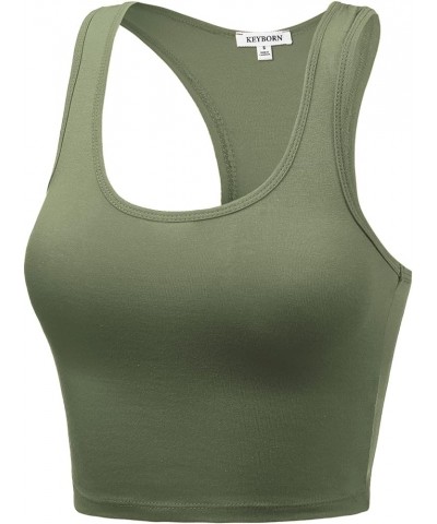 Women's Racerback Caging Workout Crop Cotton Yoga Pajama Tops Light Olive $7.79 Tops