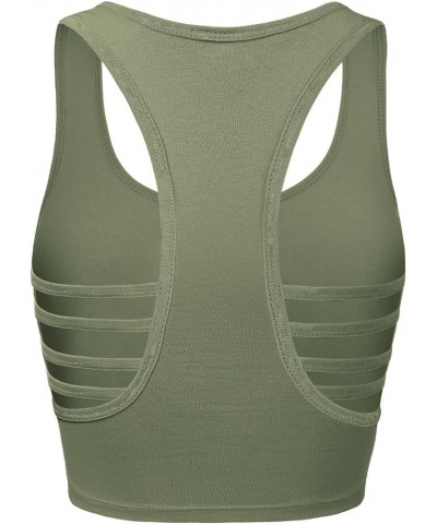 Women's Racerback Caging Workout Crop Cotton Yoga Pajama Tops Light Olive $7.79 Tops