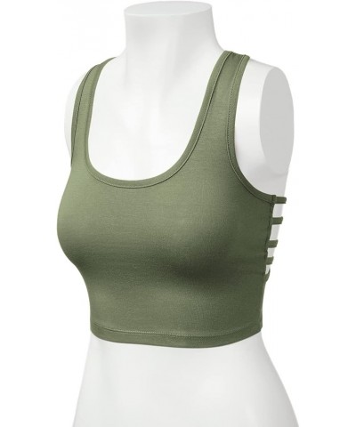 Women's Racerback Caging Workout Crop Cotton Yoga Pajama Tops Light Olive $7.79 Tops