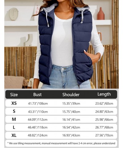 Women's Puffer Vest Zip Up Quilted Padded Winter Sleeveless Hooded Vest Gilet 02 Navy $21.05 Vests