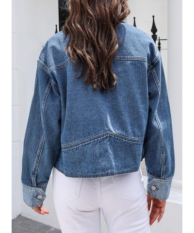 Womens 2023 Fall Fashion Jean Jacket Cropped Long Sleeve Button Down Denim Jackets Outwear Sky Blue $19.59 Jackets