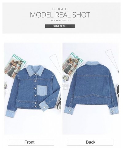 Womens 2023 Fall Fashion Jean Jacket Cropped Long Sleeve Button Down Denim Jackets Outwear Sky Blue $19.59 Jackets