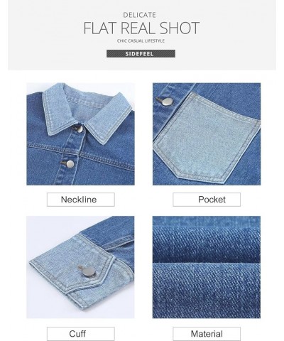 Womens 2023 Fall Fashion Jean Jacket Cropped Long Sleeve Button Down Denim Jackets Outwear Sky Blue $19.59 Jackets