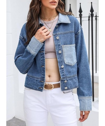 Womens 2023 Fall Fashion Jean Jacket Cropped Long Sleeve Button Down Denim Jackets Outwear Sky Blue $19.59 Jackets