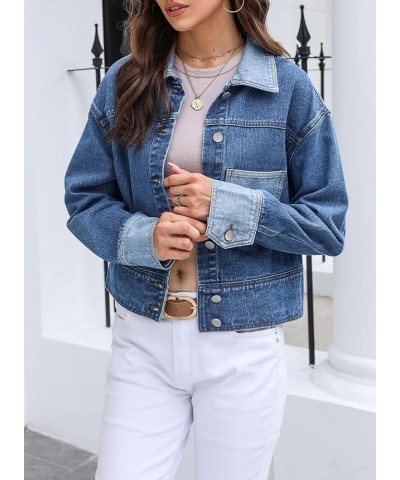 Womens 2023 Fall Fashion Jean Jacket Cropped Long Sleeve Button Down Denim Jackets Outwear Sky Blue $19.59 Jackets