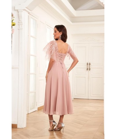 Women's Tea Length Mother of The Bride Dresses for Wedding Beaded Lace Chiffon Evening Formal Gown Wisteria $43.34 Dresses