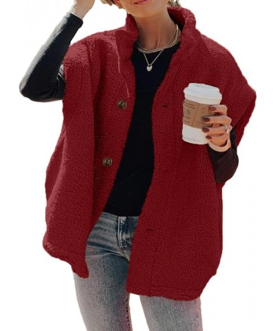 Womens Fuzzy Fleece Vest Casual Oversized Warm Button Down Sherpa Vest Jacket with Pockets Red $31.31 Vests