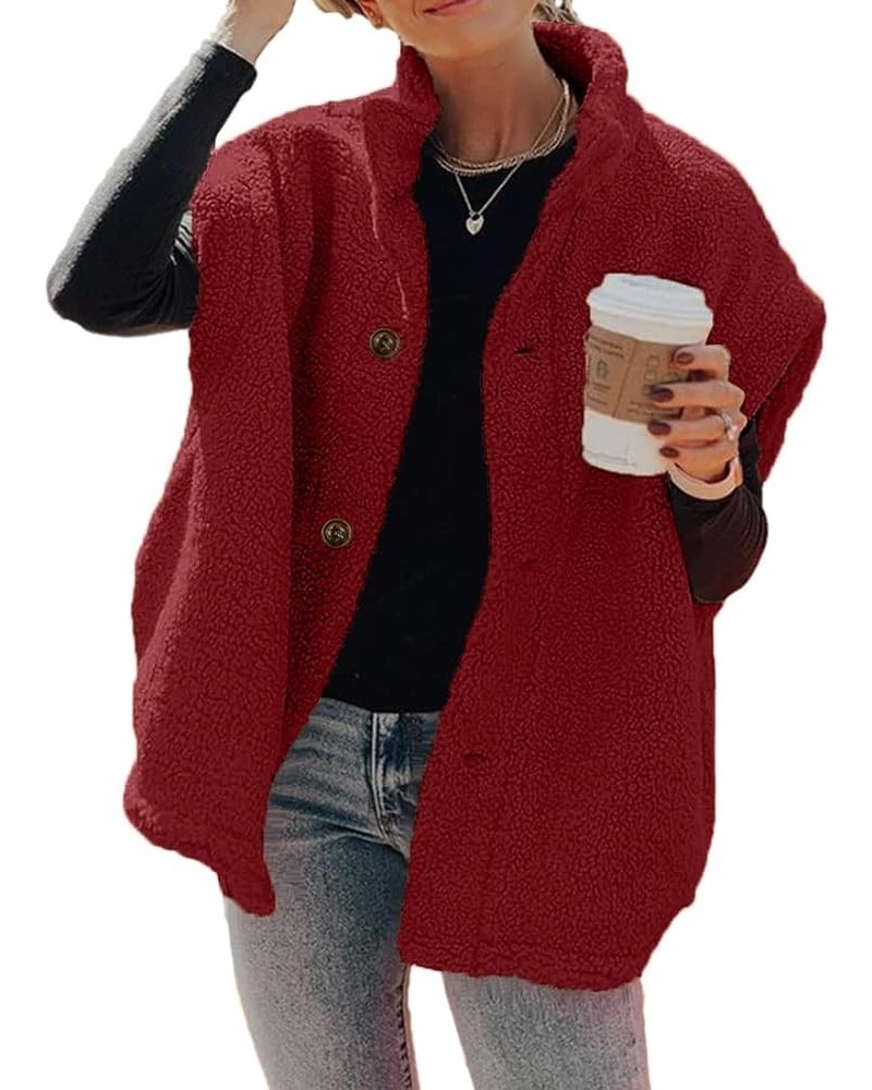 Womens Fuzzy Fleece Vest Casual Oversized Warm Button Down Sherpa Vest Jacket with Pockets Red $31.31 Vests