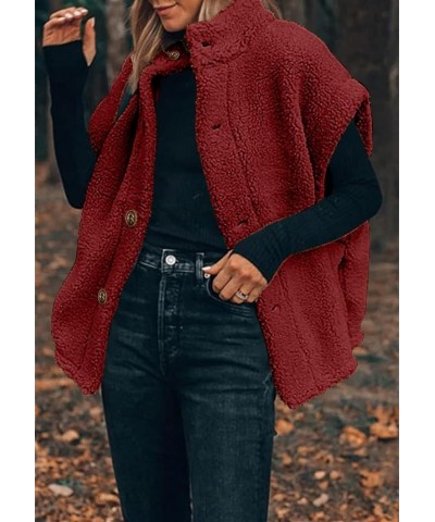 Womens Fuzzy Fleece Vest Casual Oversized Warm Button Down Sherpa Vest Jacket with Pockets Red $31.31 Vests