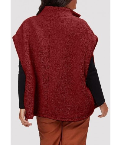 Womens Fuzzy Fleece Vest Casual Oversized Warm Button Down Sherpa Vest Jacket with Pockets Red $31.31 Vests