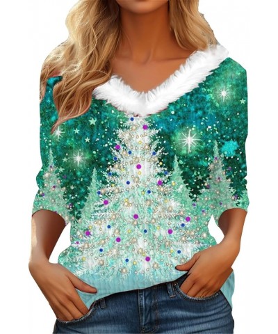 Women's T Shirt Tee Graphic Snowflake Rhinestone Print Long Sleeve Christmas Streetwear Hair Collar V Neck Top Green-b $9.23 ...