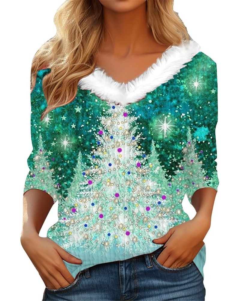 Women's T Shirt Tee Graphic Snowflake Rhinestone Print Long Sleeve Christmas Streetwear Hair Collar V Neck Top Green-b $9.23 ...