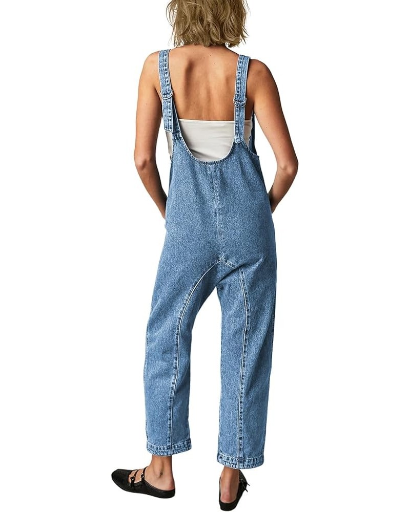 High Roller Denim Overalls for Women Casual Sleeveless Loose Baggy Jumpsuits Jeans Pants Onesie with Pockets Blue Tides $21.9...