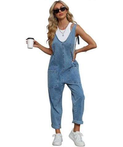 High Roller Denim Overalls for Women Casual Sleeveless Loose Baggy Jumpsuits Jeans Pants Onesie with Pockets Blue Tides $21.9...