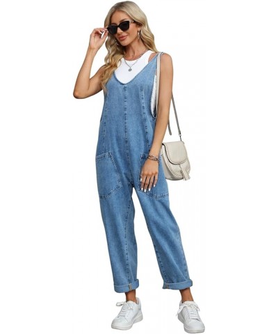 High Roller Denim Overalls for Women Casual Sleeveless Loose Baggy Jumpsuits Jeans Pants Onesie with Pockets Blue Tides $21.9...