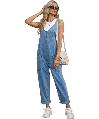 High Roller Denim Overalls for Women Casual Sleeveless Loose Baggy Jumpsuits Jeans Pants Onesie with Pockets Blue Tides $21.9...