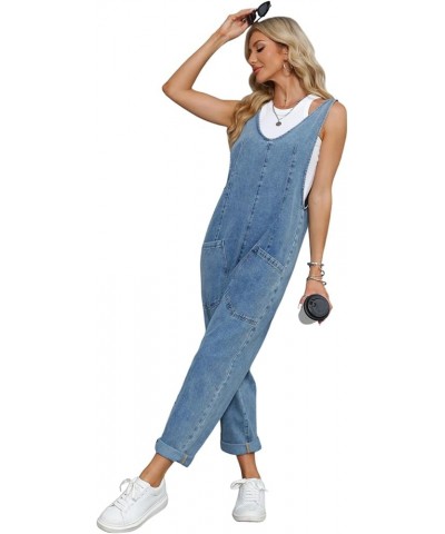 High Roller Denim Overalls for Women Casual Sleeveless Loose Baggy Jumpsuits Jeans Pants Onesie with Pockets Blue Tides $21.9...