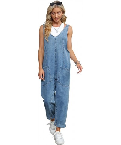 High Roller Denim Overalls for Women Casual Sleeveless Loose Baggy Jumpsuits Jeans Pants Onesie with Pockets Blue Tides $21.9...