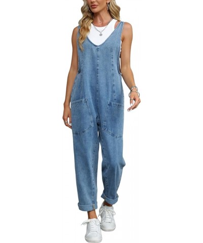 High Roller Denim Overalls for Women Casual Sleeveless Loose Baggy Jumpsuits Jeans Pants Onesie with Pockets Blue Tides $21.9...