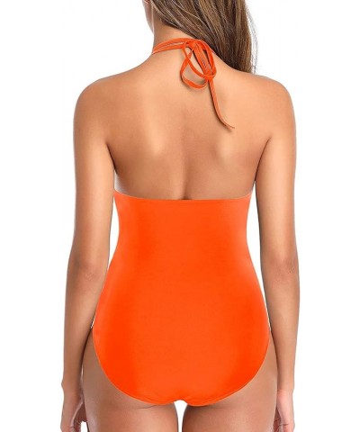 Women One Piece Swimsuit Tummy Control Halter Bathing Suit Sexy Plunge V Neck Swimwear Orange $20.39 Swimsuits